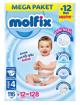 MOLFİX BEBEK BEZİ NO:4 128'Lİ